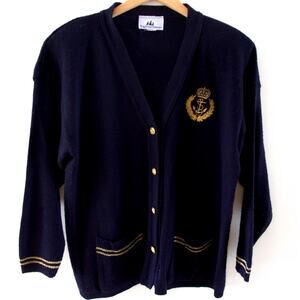 Vintage Crest Cardigan Sweater Large 80s Preppy East Coast Academia Old Money